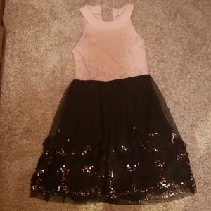 Pink and black lace and sequins dress